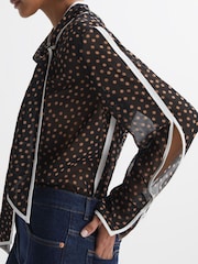 Reiss Black/Rust Nerin Polka Dot Tie Neck Blouse - Image 1 of 5