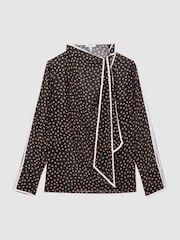 Reiss Black/Rust Nerin Polka Dot Tie Neck Blouse - Image 2 of 5