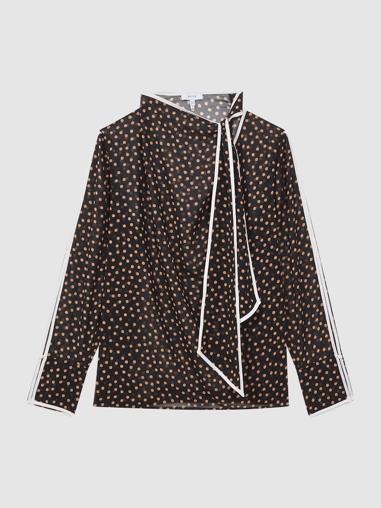 Reiss Black/Rust Nerin Polka Dot Tie Neck Blouse - Image 2 of 5