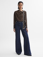 Reiss Black/Rust Nerin Polka Dot Tie Neck Blouse - Image 3 of 5