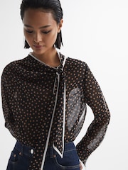 Reiss Black/Rust Nerin Polka Dot Tie Neck Blouse - Image 4 of 5