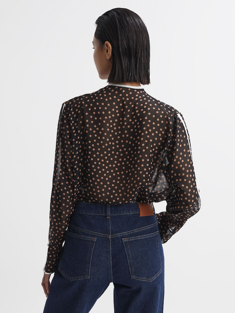 Reiss Black/Rust Nerin Polka Dot Tie Neck Blouse - Image 5 of 5