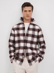 Reiss Brown Multi Dortch Brushed Checked Button-Through Shirt - Image 1 of 6