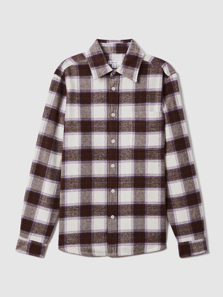 Reiss Brown Multi Dortch Brushed Checked Button-Through Shirt - Image 2 of 6