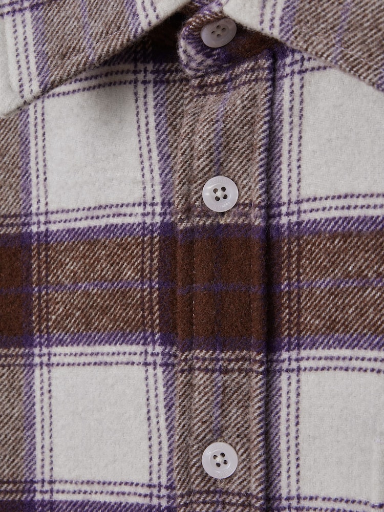 Reiss Brown Multi Dortch Brushed Checked Button-Through Shirt - Image 6 of 6