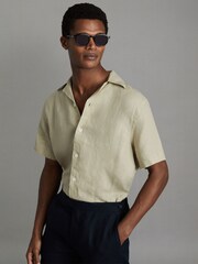 Reiss Chartreuse Beldi Relaxed Linen Cuban Collar Shirt - Image 1 of 6