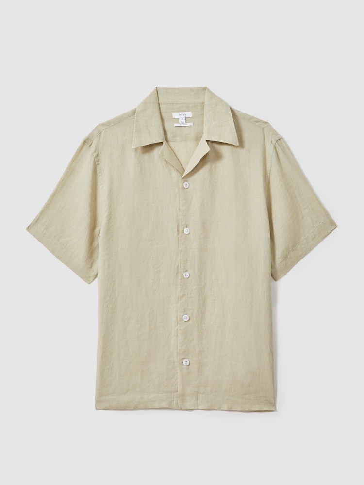 Reiss Chartreuse Beldi Relaxed Linen Cuban Collar Shirt - Image 2 of 6