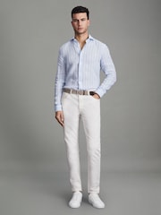 Reiss Soft Blue Pin Stripe Ruban Linen Button-Through Shirt - Image 1 of 5