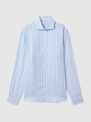 Reiss Soft Blue Pin Stripe Ruban Linen Button-Through Shirt - Image 2 of 5