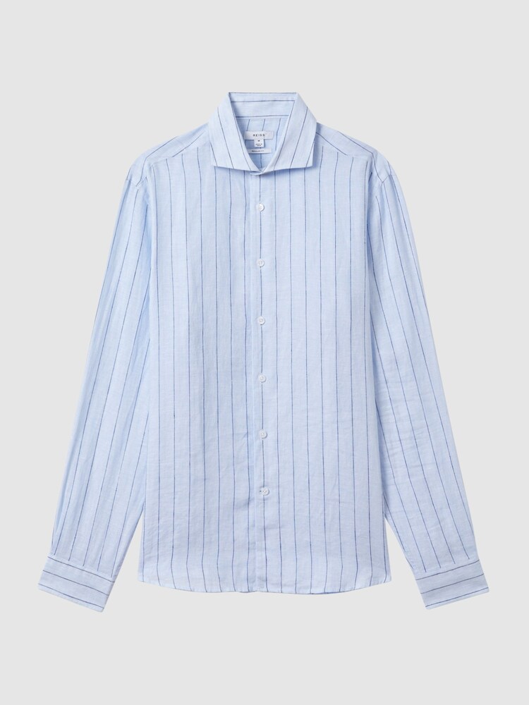 Reiss Soft Blue Pin Stripe Ruban Linen Button-Through Shirt - Image 2 of 5