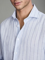 Reiss Soft Blue Pin Stripe Ruban Linen Button-Through Shirt - Image 4 of 5