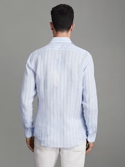 Reiss Soft Blue Pin Stripe Ruban Linen Button-Through Shirt - Image 5 of 5