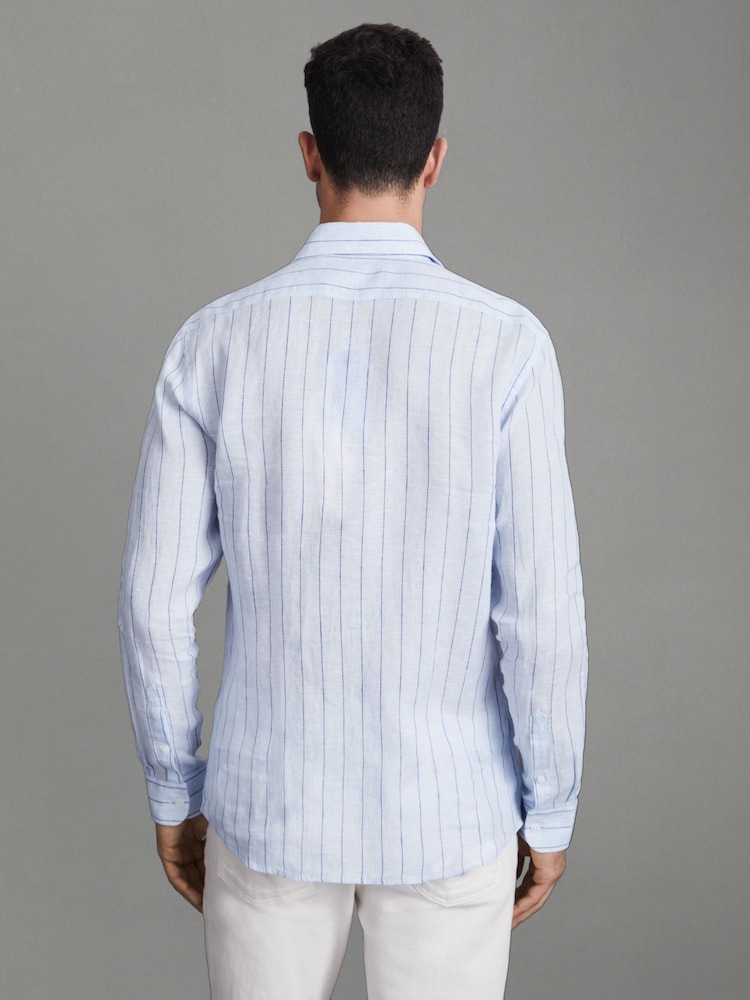 Reiss Soft Blue Pin Stripe Ruban Linen Button-Through Shirt - Image 5 of 5
