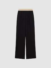 Reiss Black Iona Elasticated Waistband Wide Leg Trousers - Image 2 of 5