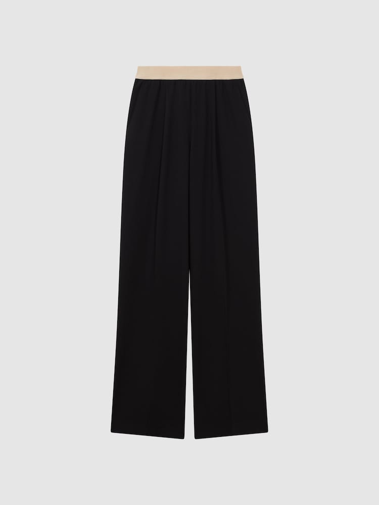 Reiss Black Iona Elasticated Waistband Wide Leg Trousers - Image 2 of 5
