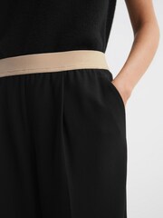 Reiss Black Iona Elasticated Waistband Wide Leg Trousers - Image 4 of 5