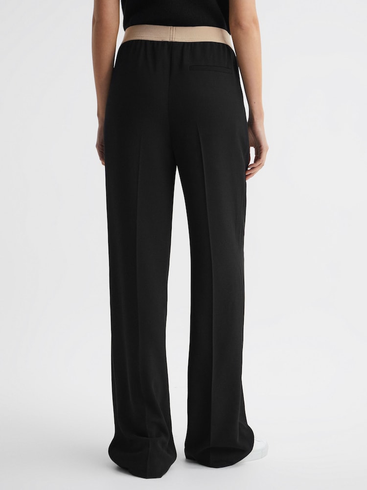 Reiss Black Iona Elasticated Waistband Wide Leg Trousers - Image 5 of 5