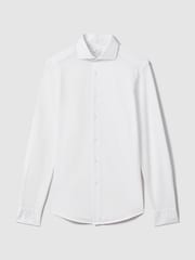 Reiss White Nate Cutaway Collar Jersey Slim Fit Shirt - Image 2 of 6