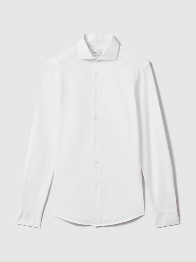 Reiss White Nate Cutaway Collar Jersey Slim Fit Shirt - Image 2 of 6