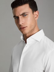 Reiss White Nate Cutaway Collar Jersey Slim Fit Shirt - Image 4 of 6