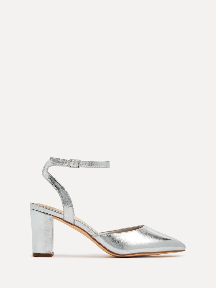 Linzi Silver Carrie Open Back Court Block Heels - Image 2 of 5