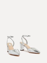 Linzi Silver Carrie Open Back Court Block Heels - Image 4 of 5