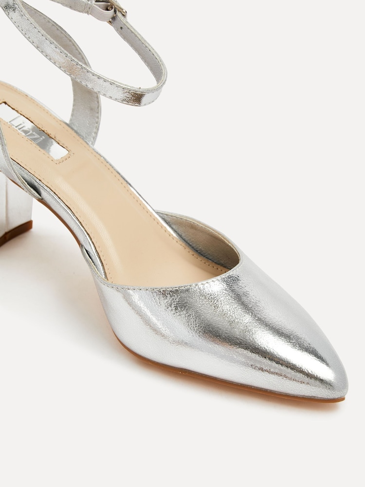 Linzi Silver Carrie Open Back Court Block Heels - Image 5 of 5