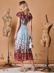 Jolie Moi Blue Symmetrical Floral Print Mesh Maxi Dress - Image 2 of 5