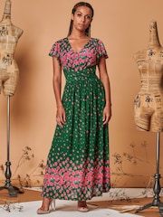 Jolie Moi Green Carlii Symmetrical Print Mesh Maxi Dress - Image 1 of 5