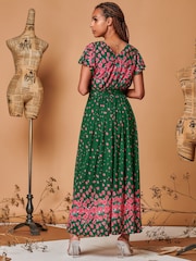 Jolie Moi Green Carlii Symmetrical Print Mesh Maxi Dress - Image 2 of 5