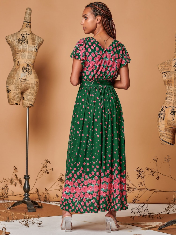 Jolie Moi Green Carlii Symmetrical Print Mesh Maxi Dress - Image 2 of 5