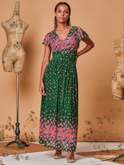 Jolie Moi Green Carlii Symmetrical Print Mesh Maxi Dress - Image 3 of 5