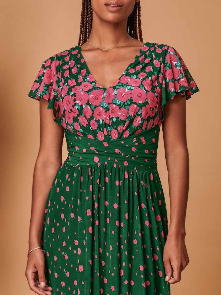 Jolie Moi Green Carlii Symmetrical Print Mesh Maxi Dress - Image 5 of 5