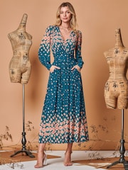 Jolie Moi Blue Symmetrical Print Mesh Maxi Dress - Image 1 of 5