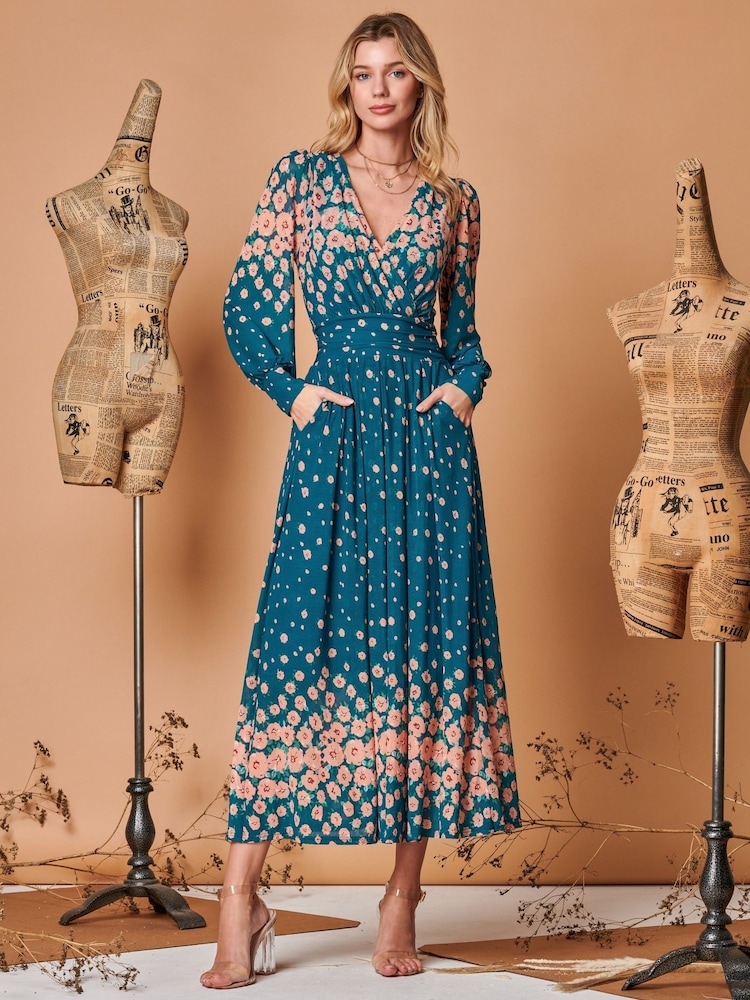 Blau - Jolie Moi Maxikleid aus Mesh mit symmetrischem Print - Bild 1 von 5 Blau - Jolie Moi Maxikleid aus Mesh mit symmetrischem Print - Bild 1 von 5