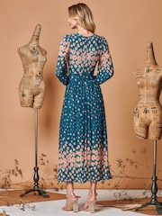 Jolie Moi Blue Symmetrical Print Mesh Maxi Dress - Image 2 of 5