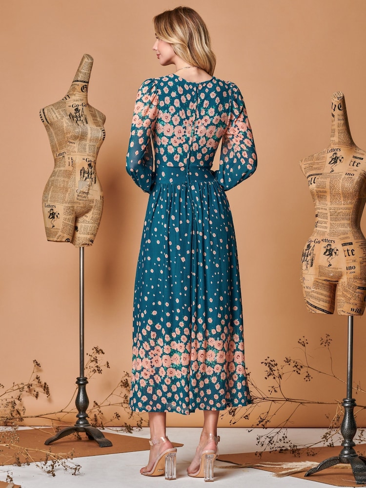 Blau - Jolie Moi Maxikleid aus Mesh mit symmetrischem Print - Bild 2 von 5 Blau - Jolie Moi Maxikleid aus Mesh mit symmetrischem Print - Bild 2 von 5