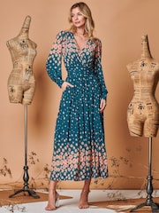 Jolie Moi Blue Symmetrical Print Mesh Maxi Dress - Image 4 of 5