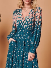 Jolie Moi Blue Symmetrical Print Mesh Maxi Dress - Image 5 of 5