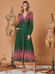 Jolie Moi Green Symmetrical Print Mesh Maxi Dress - Image 1 of 5