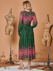 Jolie Moi Green Symmetrical Print Mesh Maxi Dress - Image 2 of 5