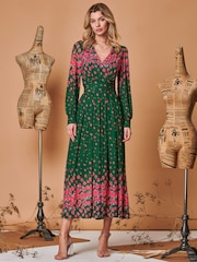 Jolie Moi Green Symmetrical Print Mesh Maxi Dress - Image 3 of 5