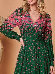 Jolie Moi Green Symmetrical Print Mesh Maxi Dress - Image 5 of 5