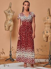 Jolie Moi Red Carlii Symmetrical Print Mesh Maxi Dress - Image 1 of 5