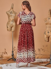 Jolie Moi Red Carlii Symmetrical Print Mesh Maxi Dress - Image 2 of 5
