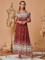 Jolie Moi Red Carlii Symmetrical Print Mesh Maxi Dress - Image 3 of 5