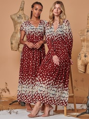 Jolie Moi Red Carlii Symmetrical Print Mesh Maxi Dress - Image 4 of 5