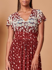 Jolie Moi Red Carlii Symmetrical Print Mesh Maxi Dress - Image 5 of 5