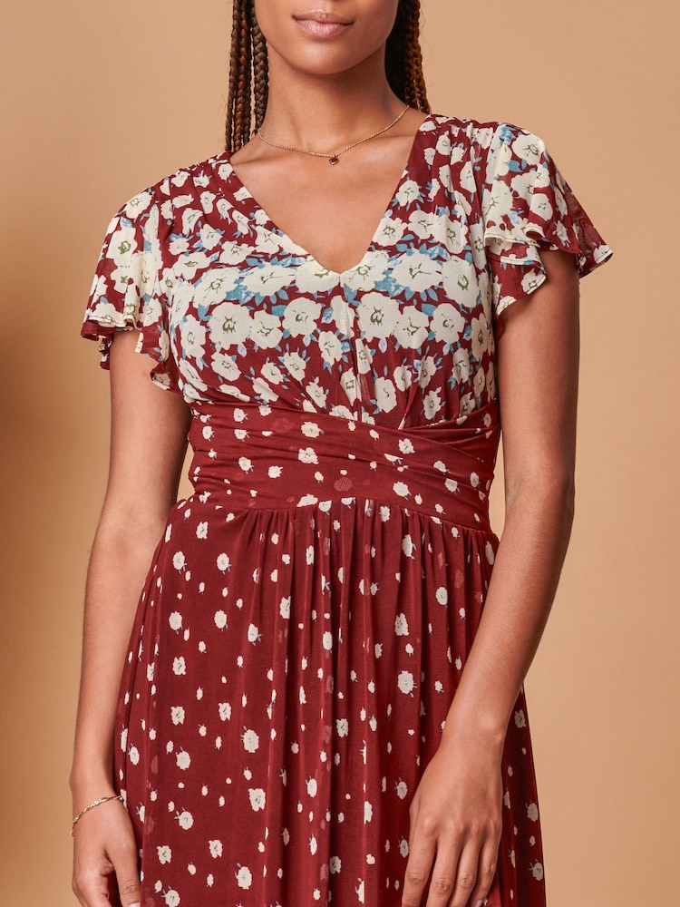 Jolie Moi Red Carlii Symmetrical Print Mesh Maxi Dress - Image 5 of 5