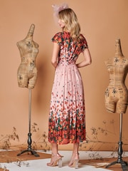 Jolie Moi Pink Symmetrical Floral Print Mesh Maxi Dress - Image 2 of 5